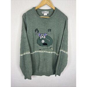 Vintage Moda di Lentz Green Golf Patch Sweater Mens Medium‎ Made in Canada